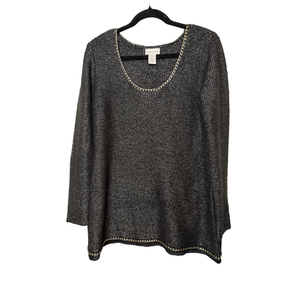 Soft Surroundings Black Silver Knit Sweater Chain Detail Relaxed Fit Size M